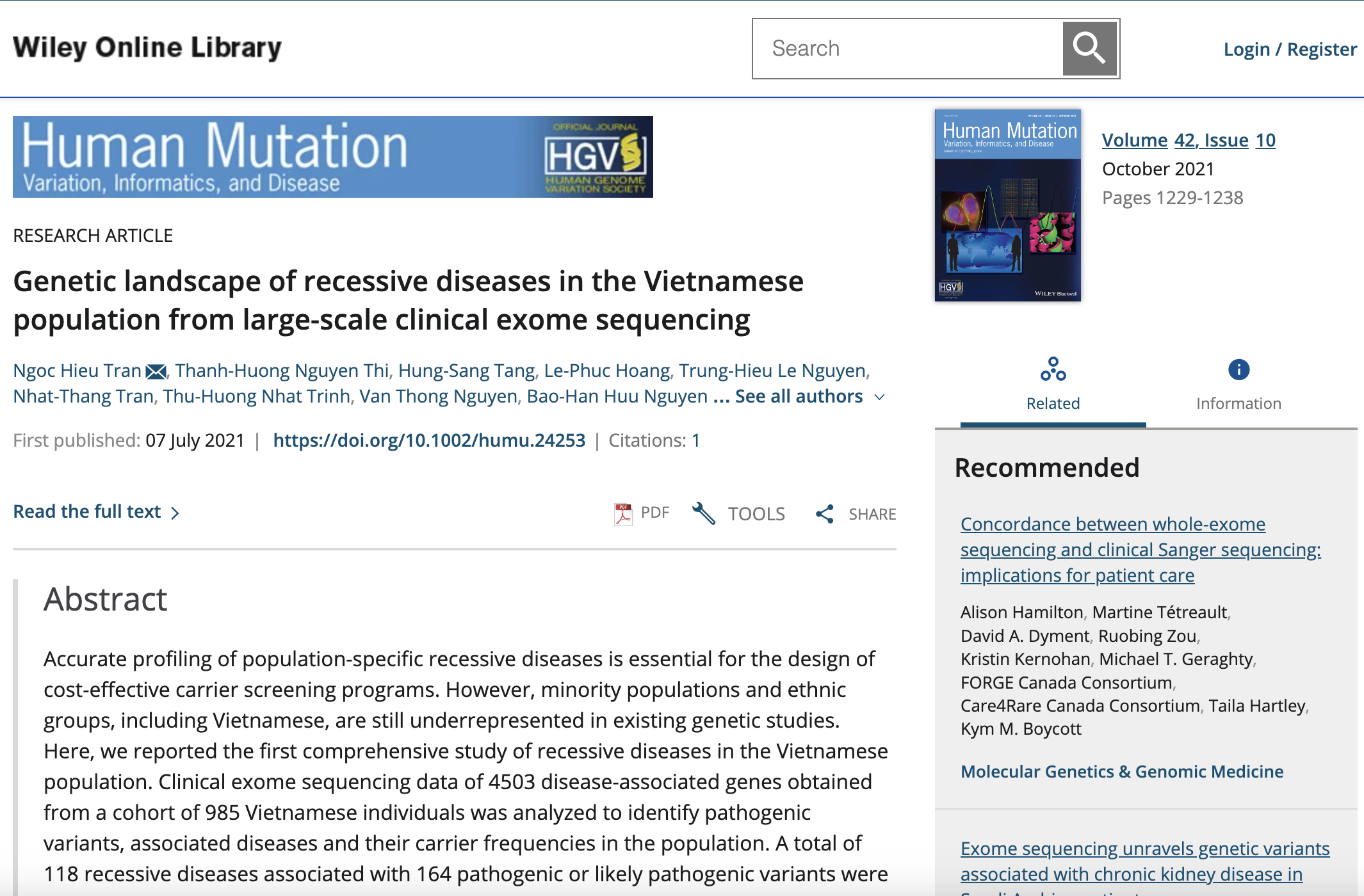 Genetic landscape of recessive diseases in the Vietnamese population from large-scale clinical exome sequencing