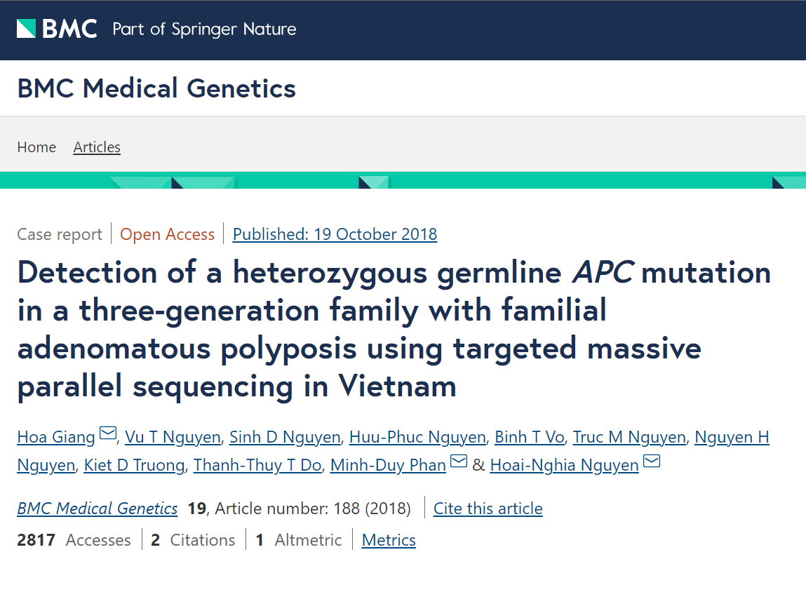Detection of a heterozygous germline APC mutation in a three-generation family with familial adenomatous polyposis using targeted massive parallel sequencing in Vietnam