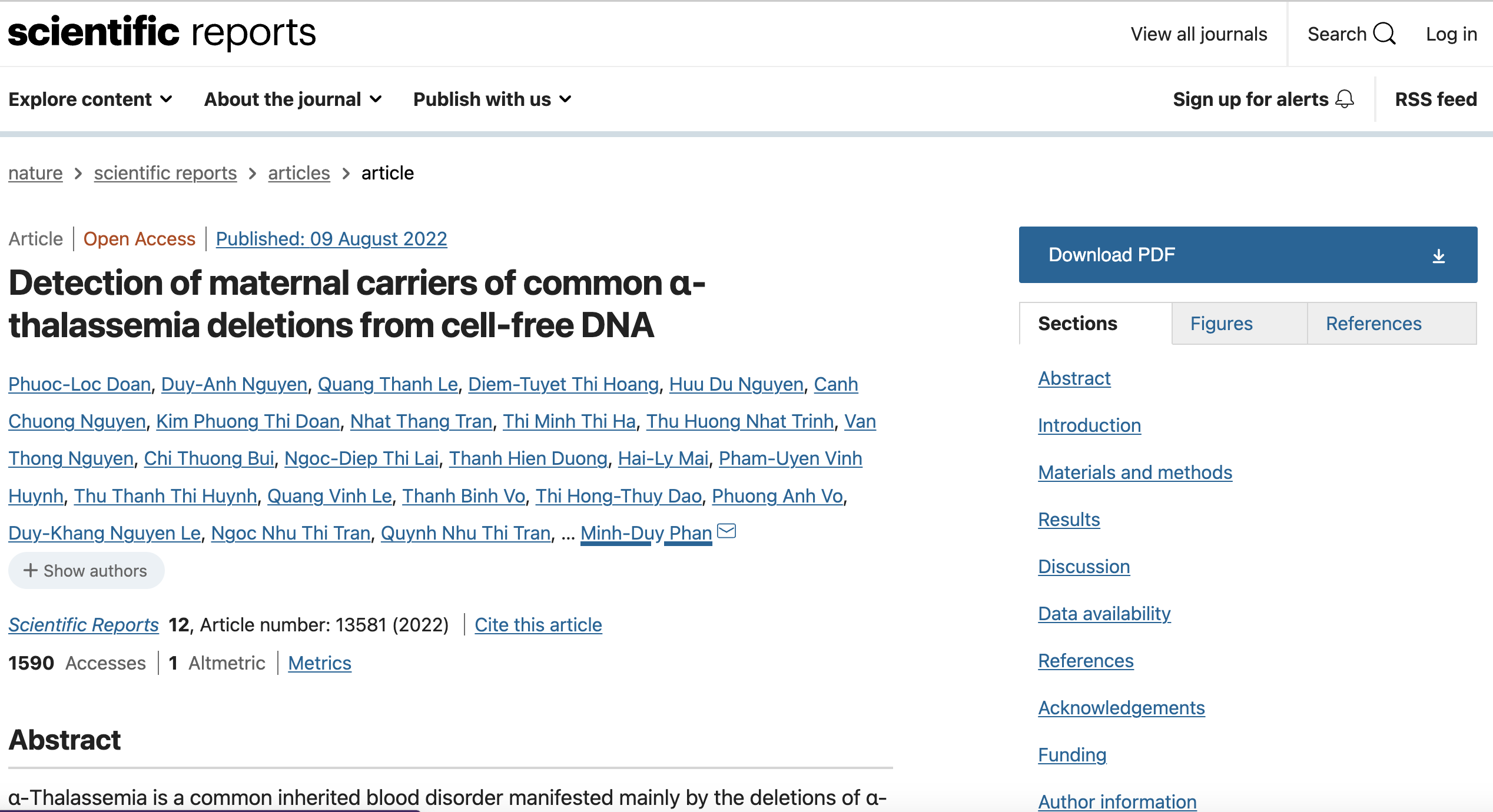 Detection of maternal carriers of common α-thalassemia deletions from cell-free DNA