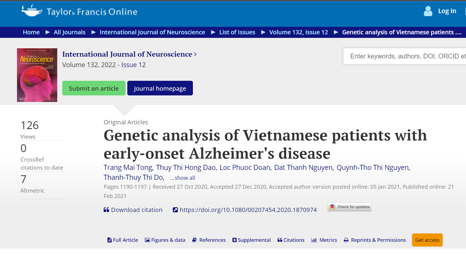 Genetic analysis of Vietnamese patients with early-onset Alzheimer’s disease