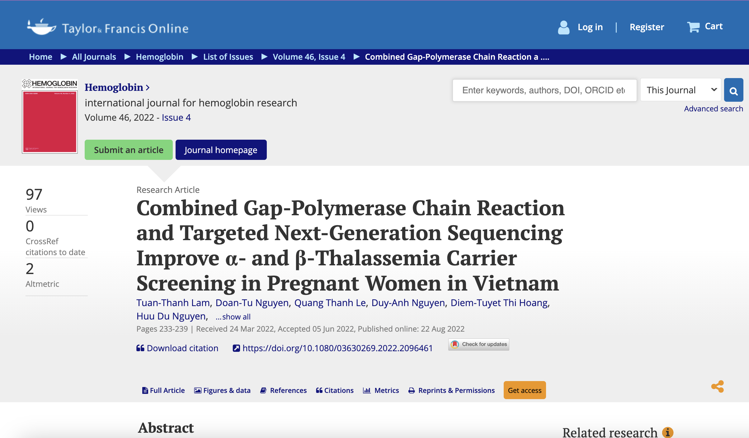 Combined Gap-Polymerase Chain Reaction and Targeted Next-Generation Sequencing Improve α- and β-Thalassemia Carrier Screening in Pregnant Women in Vietnam
