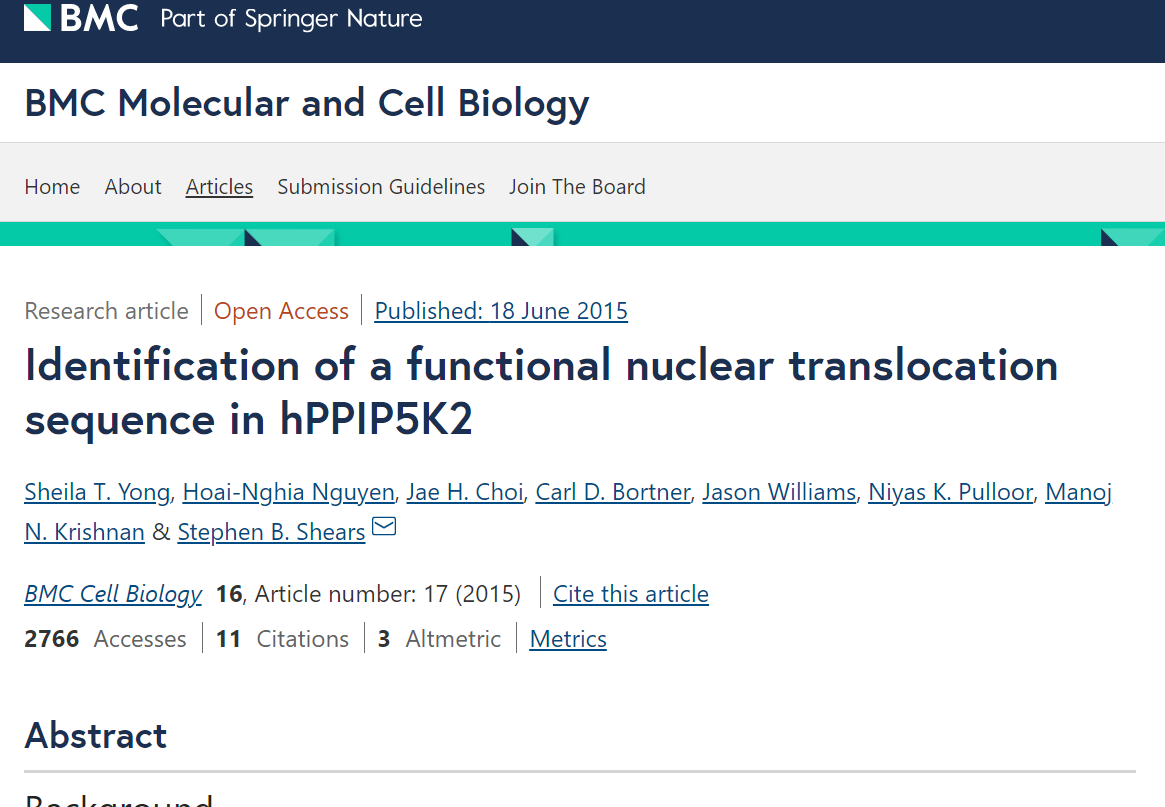 Identification of a functional nuclear translocation sequence in hPPIP5K2.