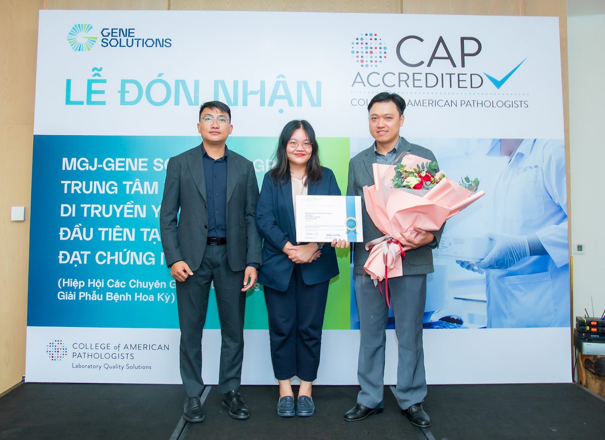 Photo: (Left to right) Mr. Tran Van Khoi, Director of LAQAS; Ms. Warinthorn Thanathananon, CAP International Technical Advisor; and Dr. Lam Tuan Thanh, Head of Laboratory, MGJ-Gene Solutions Group.