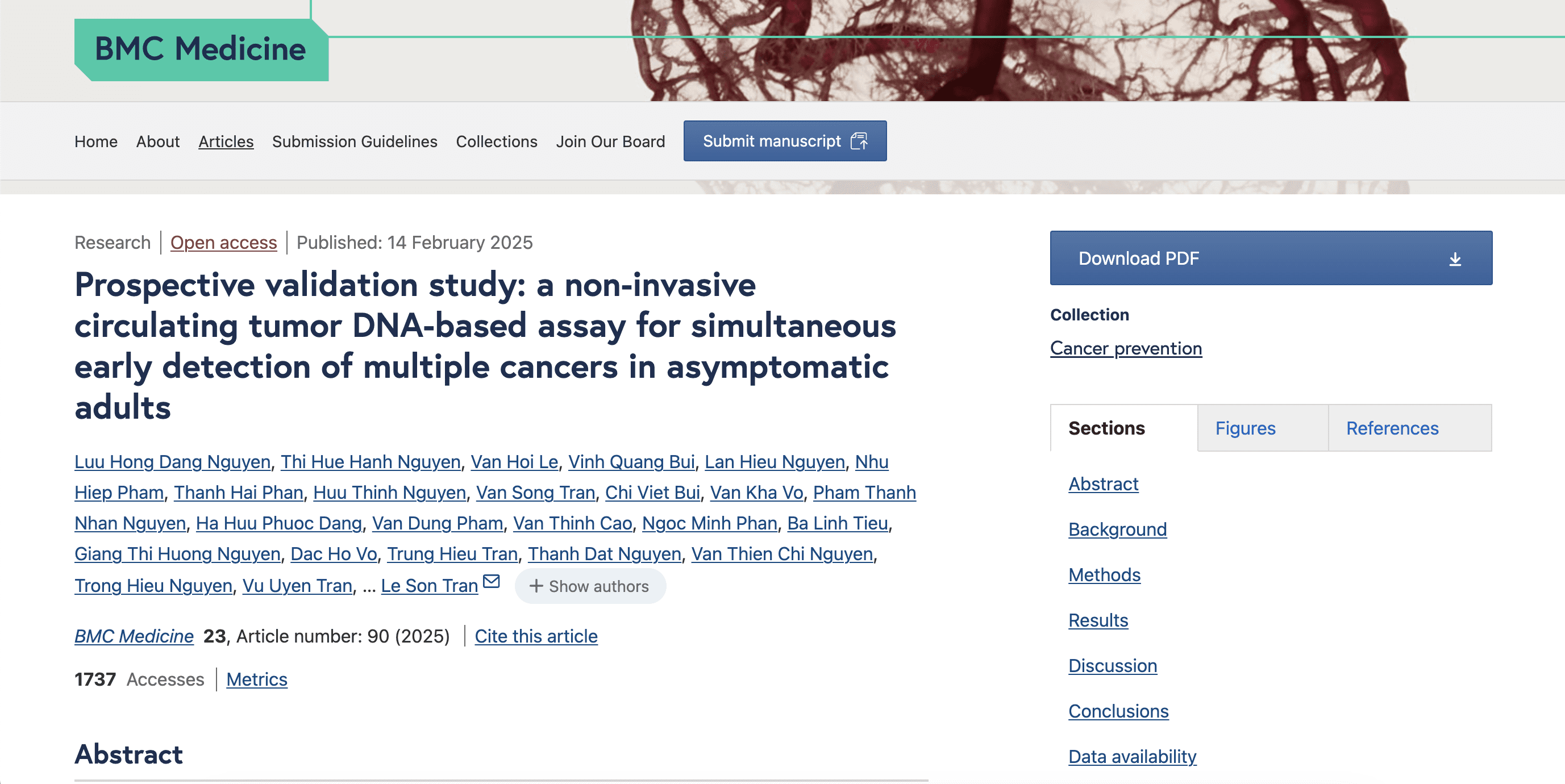  a non-invasive circulating tumor DNA-based assay for simultaneous early detection of multiple cancers in asymptomatic adults