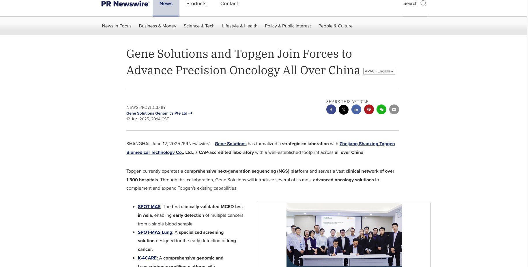 Gene Solutions and Topgen Join Forces to Advance Precision Oncology All Over China