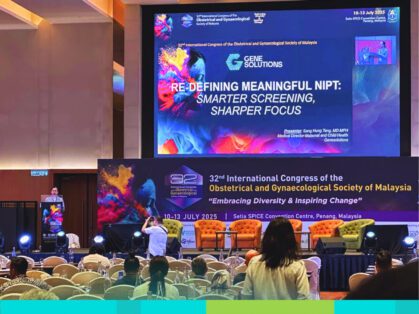 Advancing Non-Invasive Prenatal Testing at the 32nd International Congress of the Obstetrical and Gynaecological Society of Malaysia (OGSM) 2025. Gene Solutions Malaysia was pleased to participate in the 32nd International Congress of OGSM, held from 11–13 July 2025 in Penang, Malaysia. Established in 1963, OGSM now has over 1,600 active members. At this 32nd International Congress, the event welcomed approximately 1,000 delegates from across the region, bringing together leading O&G professionals to discuss key advancements in women’s health. Featured speaker Dr. Tang Hung Sang, Medical Director at Gene Solutions, led a symposium on a promising topic “Re-defining Meaningful NIPT: Smarter Screening, Sharper Focus” which attracted over 100 healthcare professionals. Non-Invasive Prenatal Testing (NIPT), first introduced in 2011 as a safe and reliable screening method, uses cell-free DNA to detect common fetal aneuploidies in pregnant women. This approach reduces the need for invasive diagnostic tests and lowers the risk of miscarriage. Traditionally, NIPT has focused on screening for common chromosomal abnormalities such as Down syndrome (Trisomy 21), Edwards syndrome (Trisomy 18), Patau syndrome (Trisomy 13) as well as microdeletion syndromes. Dr. Sang emphasized the need to move beyond trisomy-only screening toward a more comprehensive and clinically impactful approach, including carrier screening for mothers during pregancy and testing for single-gene disorders. Bringing up-to-date knowledge of NIPT technology to the congress, key highlights from Dr. Sang’s presentation included: The importance of screening for highly prevalent carrier diseases integrated into NIPT tests. The growing relevance of dominant single-gene disorders, which collectively affect approximately 1 in 600 pregnancies; Clinical scenarios demonstrating how expanded screening can improve pregnancy management, counseling, and outcomes. “Every woman has the right to access prenatal screening to ensure the best care and preparation for her pregnancy. Comprehensive NIPT empowers women to make informed decisions and take proactive steps in their prenatal care,” — said Dr. Tang Hung Sang.
