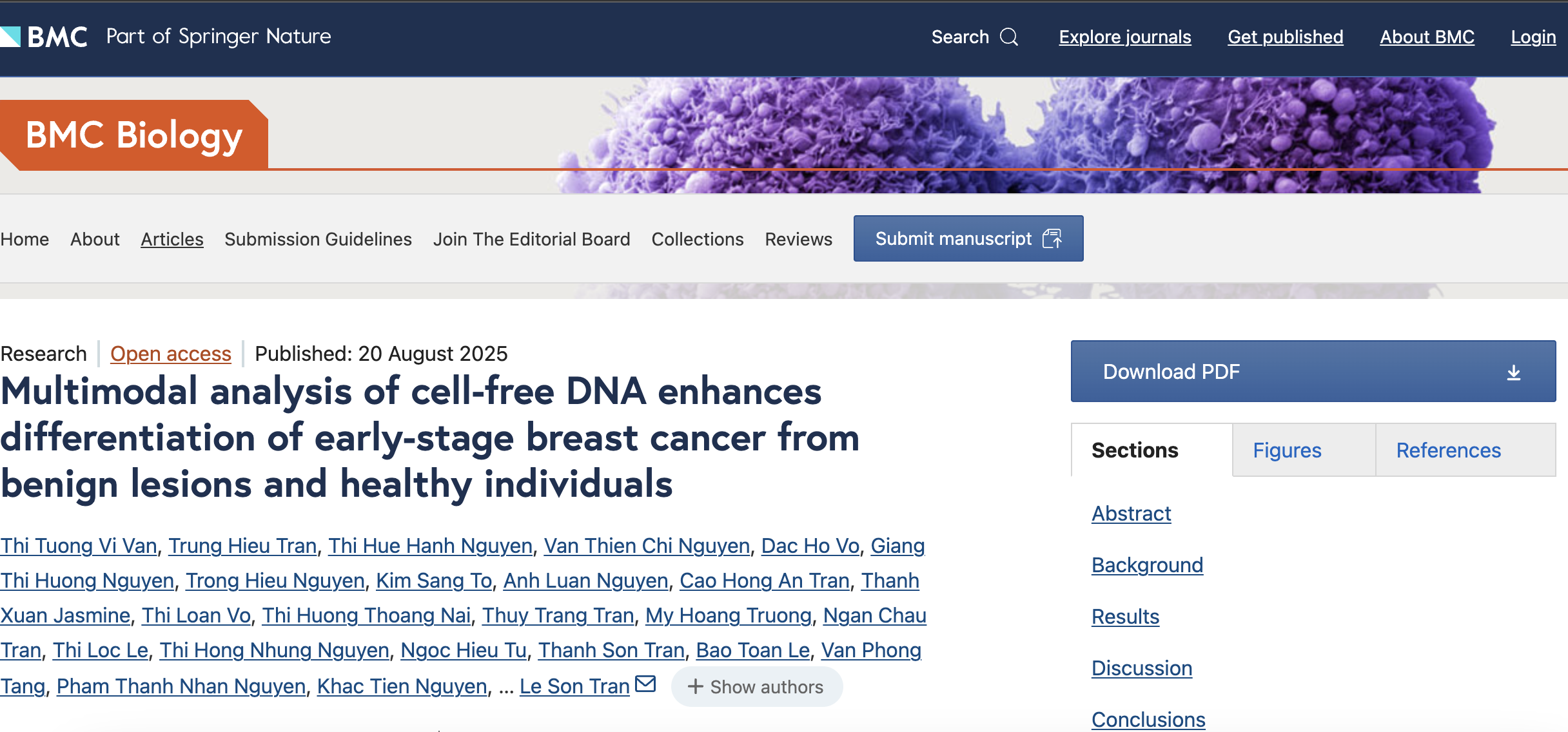 Multimodal analysis of cell-free DNA enhances differentiation of early-stage breast cancer from benign lesions and healthy individuals