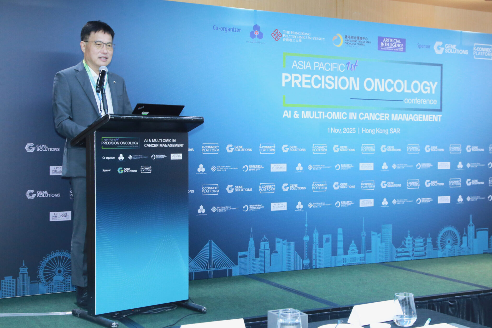 Dr. Joseph Siu-Kie Au, President of the Hong Kong Precision Oncology Society, delivering the opening remarks at the APAC Precision Oncology Conference 2025