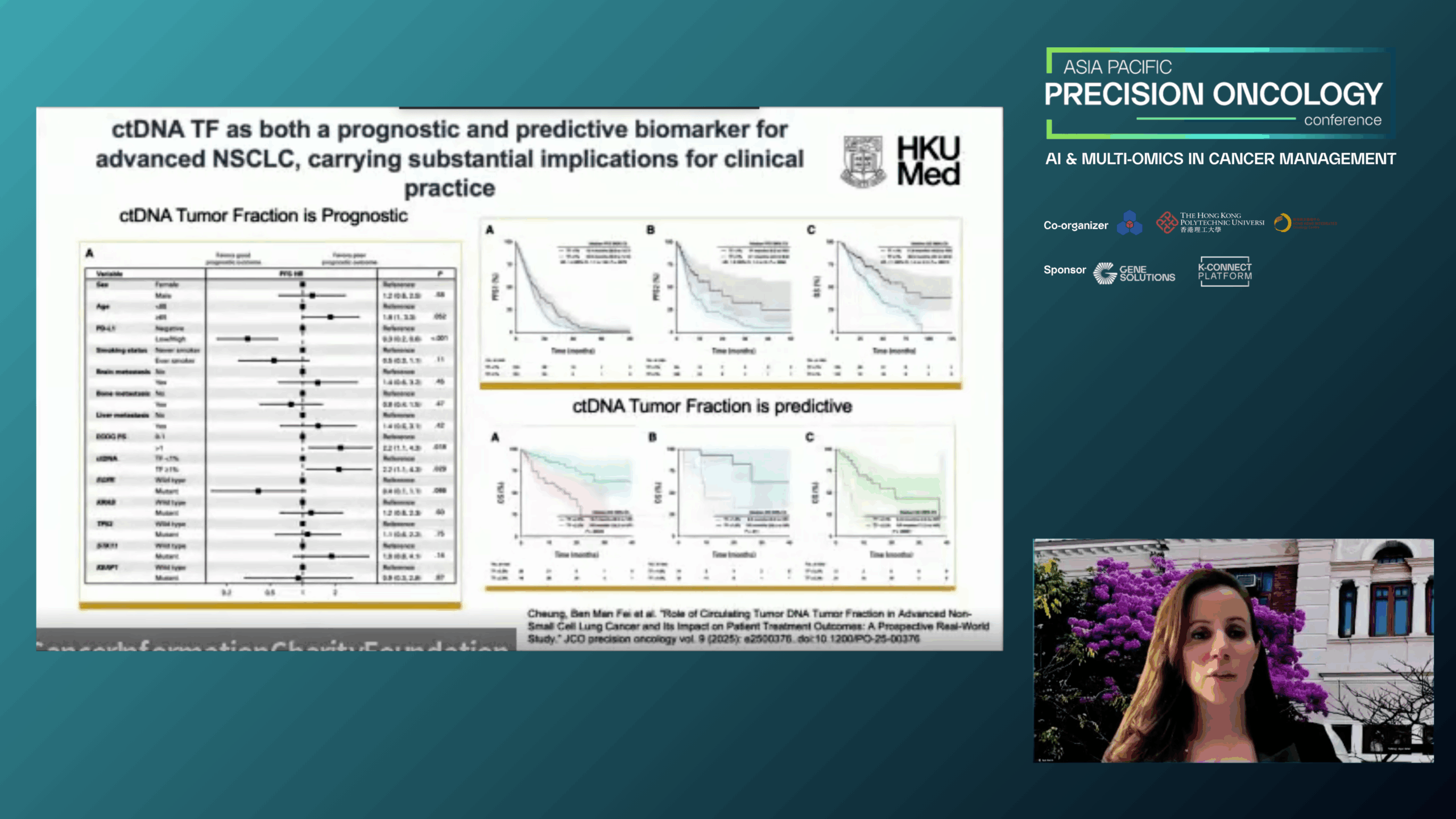 Prof. Aya Helali presenting “Precision Oncology and MTB in Greater Bay Areas” at the APAC Precision Oncology Conference 2025, explaining the role of Molecular Tumor Boards in interpreting complex genetic results.