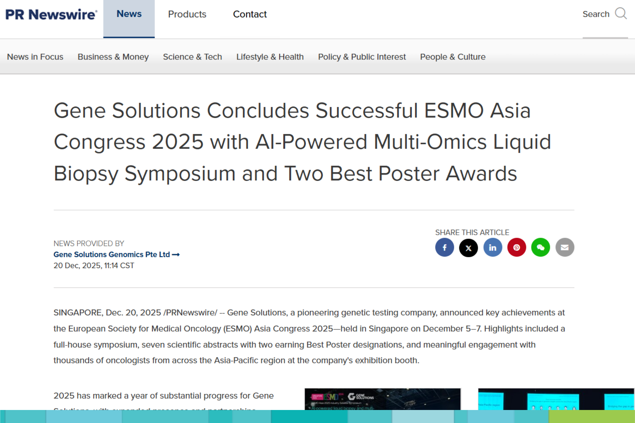 Gene Solutions Concludes Successful ESMO Asia Congress 2025 with AI-Powered Multi-Omics Liquid Biopsy Symposium and Two Best Poster Awards